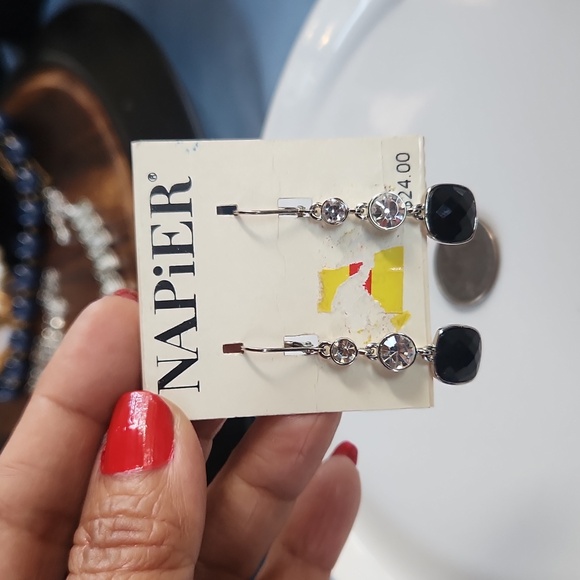 Napier Jewelry - NWT Napier Silver Tone Simulated Black Crystal Drop Earrings